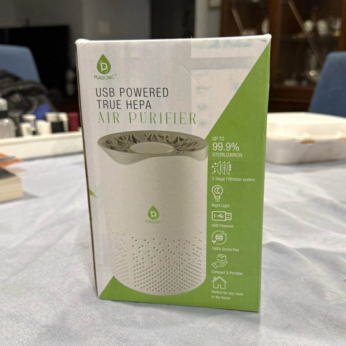 Pursonic USB Powered True HEPA Portable Air Purifier 3-Stage Night Light 100