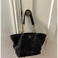 Tory Burch Black Tote Shoulder Bag Gold Chain Straps Open Top Inner Pockets