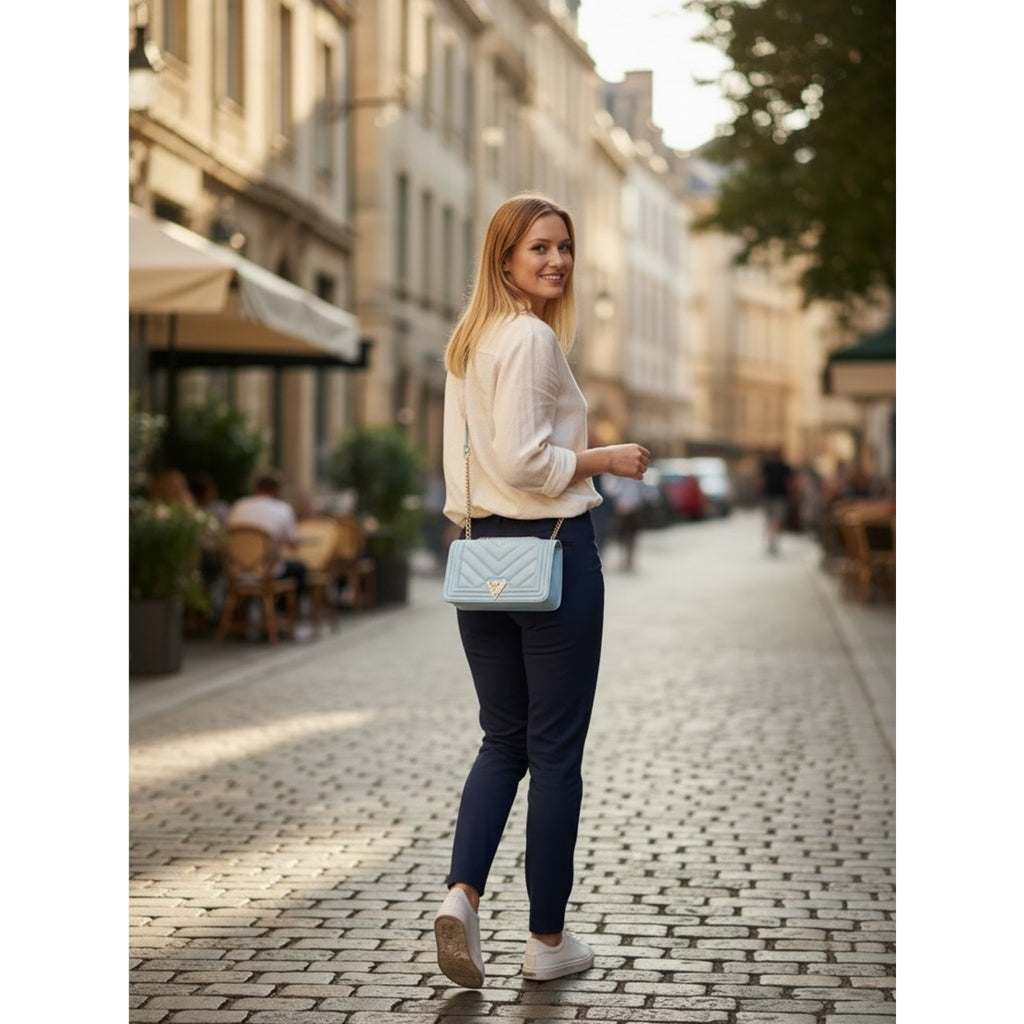 Valentino Orlandi Light Blue Quilted Chain Crossbody Bag