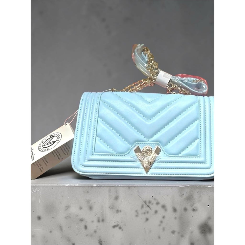 Valentino Orlandi Light Blue Quilted Chain Crossbody Bag