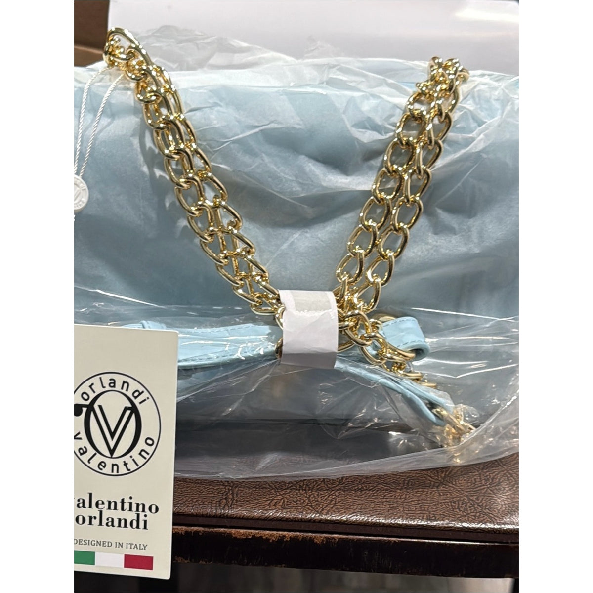 Valentino Orlandi Light Blue Quilted Chain Crossbody Bag